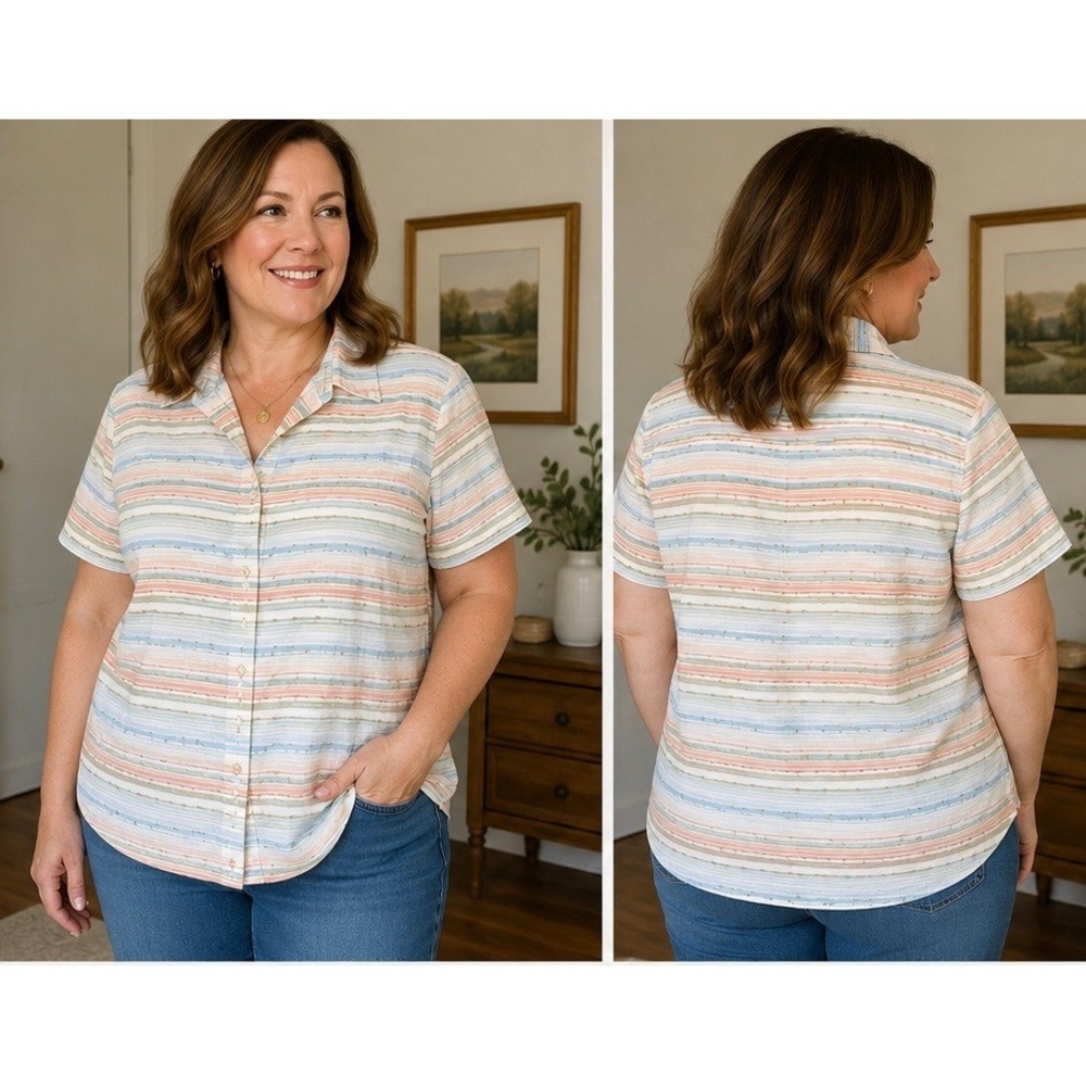 Alfred Dunner Vintage 90s Y2K Striped Cotton Button Up Shirt Plus 22W Multi